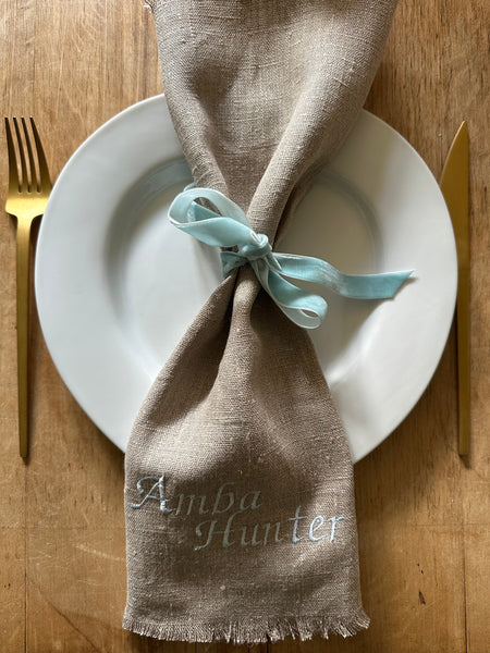 PERSONALISED LINEN FRINGED NAPKIN