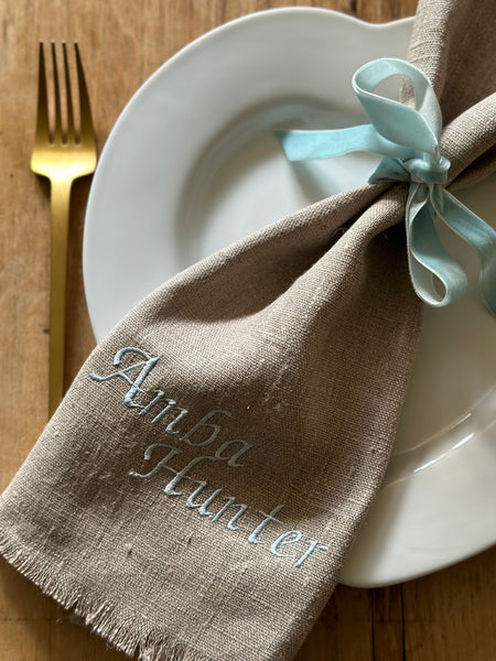 PERSONALISED LINEN FRINGED NAPKIN
