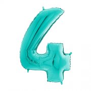 TURQUOISE FOIL NUMBER BALLOON WITH HELIUM