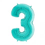 TURQUOISE FOIL NUMBER BALLOON WITH HELIUM
