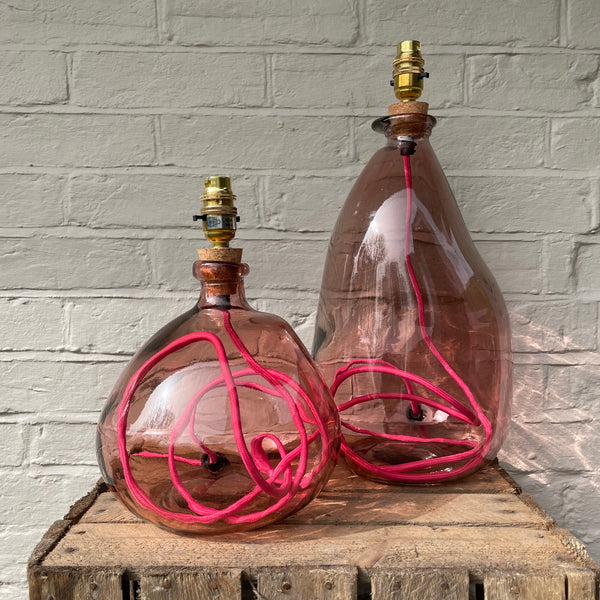 RECYCLED PINK GLASS LAMP