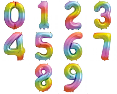 RAINBOW FOIL NUMBER BALLOON WITH HELIUM