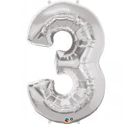 SILVER FOIL NUMBER BALLOON WITH HELIUM