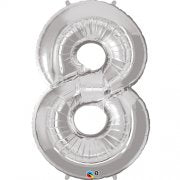 SILVER FOIL NUMBER BALLOON WITH HELIUM