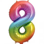 RAINBOW FOIL NUMBER BALLOON WITH HELIUM