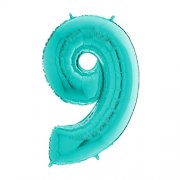TURQUOISE FOIL NUMBER BALLOON WITH HELIUM
