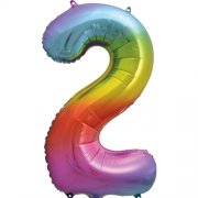 RAINBOW FOIL NUMBER BALLOON WITH HELIUM
