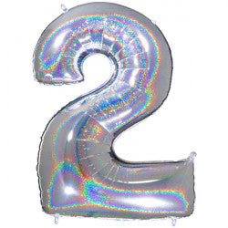 SILVER HOLOGRAPHIC FOIL NUMBER BALLOON WITH HELIUM