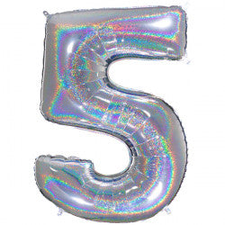 SILVER HOLOGRAPHIC FOIL NUMBER BALLOON WITH HELIUM