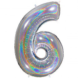 SILVER HOLOGRAPHIC FOIL NUMBER BALLOON WITH HELIUM