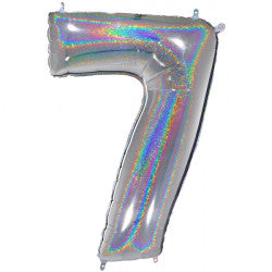 SILVER HOLOGRAPHIC FOIL NUMBER BALLOON WITH HELIUM