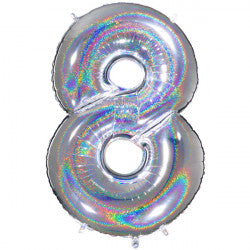 SILVER HOLOGRAPHIC FOIL NUMBER BALLOON WITH HELIUM