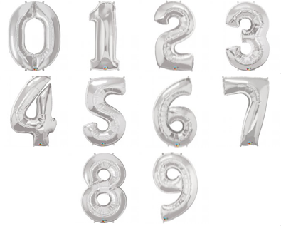 SILVER FOIL NUMBER BALLOON WITH HELIUM